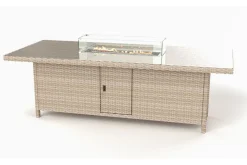 Clearance Garten-Essgruppe für 6 Personen, dessert-beige, Alu/Polyrattan, mit Feuertisch 200 x 100 cm, UV- & witterungsbeständig Garten-Essgruppen|Aluminium-Gartenmöbel