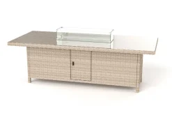 Clearance Garten-Essgruppe für 6 Personen, dessert-beige, Alu/Polyrattan, mit Feuertisch 200 x 100 cm, UV- & witterungsbeständig Garten-Essgruppen|Aluminium-Gartenmöbel