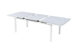 Garten-Essgruppe für 6 Personen, creme/weiß, Alu/Sicherheitsglas, Tisch ausziehbar 180/240 x 100 cm, Stühle klappbar Garten-Essgruppen|Aluminium-Gartenmöbel