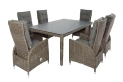Clearance Garten-Essgruppe, grau, Polyrattan, Tisch 180x120cm, Spraystone, 8mm, 6 Dining Sessel, verstellbar Polyrattan-Gartenmöbel|Garten-Essgruppen