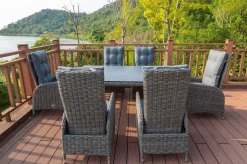 Clearance Garten-Essgruppe, grau, Polyrattan, Tisch 180x120cm, Spraystone, 8mm, 6 Dining Sessel, verstellbar Polyrattan-Gartenmöbel|Garten-Essgruppen