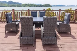 Clearance Garten-Essgruppe, grau, Polyrattan, Tisch 200 x 95 cm, 6 Sessel, verstellbar Polyrattan-Gartenmöbel|Garten-Essgruppen