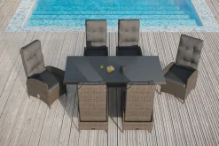 Clearance Garten-Essgruppe, grau, Polyrattan, Tisch 200 x 95 cm, 6 Sessel, verstellbar Polyrattan-Gartenmöbel|Garten-Essgruppen