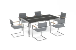 Online Garten-Essgruppe, graphite, Edelstahl/Glaskeramik, 200x100cm, 6 Freischwinger, hohe Belastbarkeit Garten-Essgruppen
