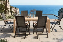 Clearance Garten-Essgruppe mit 6 Sesseln, anthrazit/natur, Alu/Akazie, klappbar, witterungsbeständig, FSC®-zertifiziertes Produkt Garten-Essgruppen|Aluminium-Gartenmöbel