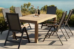 Clearance Garten-Essgruppe mit 6 Sesseln, anthrazit/natur, Alu/Akazie, klappbar, witterungsbeständig, FSC®-zertifiziertes Produkt Garten-Essgruppen|Aluminium-Gartenmöbel