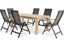 Clearance Garten-Essgruppe mit 6 Sesseln, anthrazit/natur, Alu/Akazie, klappbar, witterungsbeständig, FSC®-zertifiziertes Produkt Garten-Essgruppen|Aluminium-Gartenmöbel