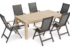 Clearance Garten-Essgruppe mit 6 Sesseln, anthrazit/natur, Alu/Akazie, klappbar, witterungsbeständig, FSC®-zertifiziertes Produkt Garten-Essgruppen|Aluminium-Gartenmöbel