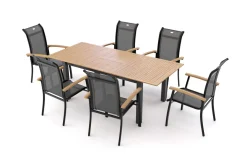Garten-Essgruppe mit 6 Sesseln, xerix/anthrazit, Alu/Textilene, ausziehbar & stapelbar, witterungsbeständig, Garten-Essgruppen