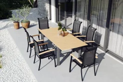 Garten-Essgruppe mit 6 Sesseln, xerix/anthrazit, Alu/Textilene, ausziehbar & stapelbar, witterungsbeständig, Garten-Essgruppen