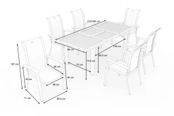 Garten-Essgruppe mit 6 Sesseln, xerix/anthrazit, Alu/Textilene, ausziehbar & stapelbar, witterungsbeständig, Garten-Essgruppen