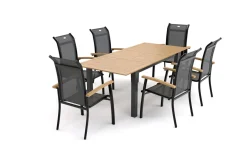 Garten-Essgruppe mit 6 Sesseln, xerix/anthrazit, Alu/Textilene, ausziehbar & stapelbar, witterungsbeständig, Garten-Essgruppen