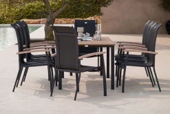 Sale Garten-Essgruppe mit 8 Sesseln, xerix/anthrazit, Alu/Textilene, ausziehbar & stapelbar, witterungsbeständig, hohe Belastbarkeit, pflegeleicht Garten-Essgruppen|Aluminium-Gartenmöbel