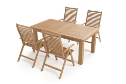 Discount Garten-Essgruppe, natur, Akazie, Ausziehtisch 180/220/260 x 100 cm, 4 Klappstühle, FSC®-zertifiziertes Produkt Garten-Essgruppen|Akazien-Gartenmöbel