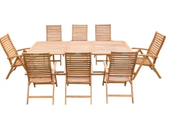 Clearance Garten-Essgruppe, natur, Akazie, Ausziehtisch 150/200 x 90 cm, 8 Klappstühle, klappbar, FSC®-zertifiziertes Produkt Garten-Essgruppen|Akazien-Gartenmöbel
