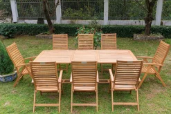 Clearance Garten-Essgruppe, natur, Akazie, Ausziehtisch 150/200 x 90 cm, 8 Klappstühle, klappbar, FSC®-zertifiziertes Produkt Garten-Essgruppen|Akazien-Gartenmöbel