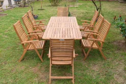 Clearance Garten-Essgruppe, natur, Akazie, Ausziehtisch 150/200 x 90 cm, 8 Klappstühle, klappbar, FSC®-zertifiziertes Produkt Garten-Essgruppen|Akazien-Gartenmöbel
