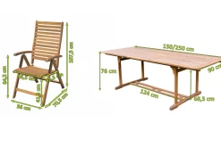 Clearance Garten-Essgruppe, natur, Akazie, Ausziehtisch 150/200 x 90 cm, 8 Klappstühle, klappbar, FSC®-zertifiziertes Produkt Garten-Essgruppen|Akazien-Gartenmöbel