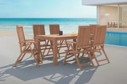 New Garten-Essgruppe, natur, Akazie, Tisch 160 x 90 cm, 6 Klappsessel, FSC®-zertifiziertes Produkt Garten-Essgruppen|Akazien-Gartenmöbel
