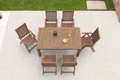 New Garten-Essgruppe, natur, Akazie, Tisch 160 x 90 cm, 6 Klappsessel, FSC®-zertifiziertes Produkt Garten-Essgruppen|Akazien-Gartenmöbel