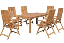 New Garten-Essgruppe, natur, Akazie, Tisch 160 x 90 cm, 6 Klappsessel, FSC®-zertifiziertes Produkt Garten-Essgruppen|Akazien-Gartenmöbel
