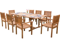 Online Garten-Essgruppe, natur, Akazie, Ausziehtisch 150/200 x 90 cm, 8 Armlehnensessel, FSC®-zertifiziertes Produkt Garten-Essgruppen|Akazien-Gartenmöbel