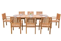 Online Garten-Essgruppe, natur, Akazie, Ausziehtisch 150/200 x 90 cm, 8 Armlehnensessel, FSC®-zertifiziertes Produkt Garten-Essgruppen|Akazien-Gartenmöbel