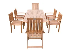 Outlet Garten-Essgruppe, natur, Akazie, Ausziehtisch 150/200 x 90 cm, 2 Klappstühle, 4 Armlehnensessel, FSC®-zertifiziertes Produkt Akazien-Gartenmöbel