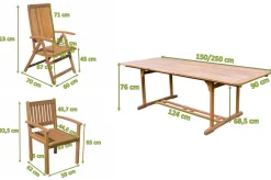 Outlet Garten-Essgruppe, natur, Akazie, Ausziehtisch 150/200 x 90 cm, 2 Klappstühle, 4 Armlehnensessel, FSC®-zertifiziertes Produkt Akazien-Gartenmöbel