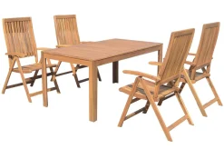 Hot Garten-Essgruppe, natur, Akazie, Tisch 160 x 90 cm, 4 Klappsessel, FSC®-zertifiziertes Produkt Garten-Essgruppen|Akazien-Gartenmöbel