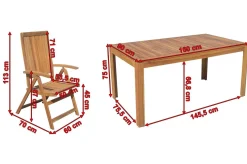 Hot Garten-Essgruppe, natur, Akazie, Tisch 160 x 90 cm, 4 Klappsessel, FSC®-zertifiziertes Produkt Garten-Essgruppen|Akazien-Gartenmöbel