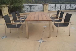 New Garten-Essgruppe, natur/anthrazit, Edelstahl/Textilene/Teakholz, Ausziehtisch 220/340x100cm, 6 Diningsessel, FSC®-zertifiziertes Produkt Edelstahl-Gartenmöbel