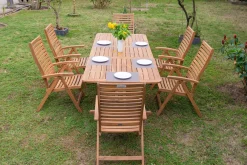 Clearance Garten-Essgruppe, natur, Akazie, Ausziehtisch 150/200 x 90 cm, 6 Klappstühle, klappbar, FSC®-zertifiziertes Produkt Garten-Essgruppen|Akazien-Gartenmöbel
