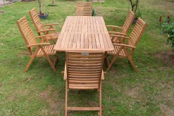 Clearance Garten-Essgruppe, natur, Akazie, Ausziehtisch 150/200 x 90 cm, 6 Klappstühle, klappbar, FSC®-zertifiziertes Produkt Garten-Essgruppen|Akazien-Gartenmöbel