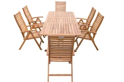 Clearance Garten-Essgruppe, natur, Akazie, Ausziehtisch 150/200 x 90 cm, 6 Klappstühle, klappbar, FSC®-zertifiziertes Produkt Garten-Essgruppen|Akazien-Gartenmöbel