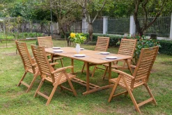Clearance Garten-Essgruppe, natur, Akazie, Ausziehtisch 150/200 x 90 cm, 6 Klappstühle, klappbar, FSC®-zertifiziertes Produkt Garten-Essgruppen|Akazien-Gartenmöbel