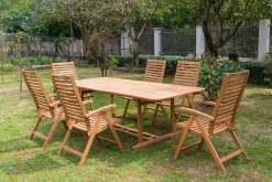 Clearance Garten-Essgruppe, natur, Akazie, Ausziehtisch 150/200 x 90 cm, 6 Klappstühle, klappbar, FSC®-zertifiziertes Produkt Garten-Essgruppen|Akazien-Gartenmöbel
