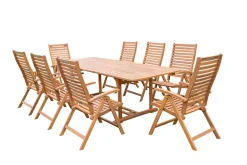 Garten-Essgruppe, natur, Akazie, Ausziehtisch 180/240 x 100 cm, 8 Klappstühle, klappbar, FSC®-zertifiziertes Produkt Garten-Essgruppen|Akazien-Gartenmöbel