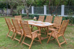 Garten-Essgruppe, natur, Akazie, Ausziehtisch 180/240 x 100 cm, 8 Klappstühle, klappbar, FSC®-zertifiziertes Produkt Garten-Essgruppen|Akazien-Gartenmöbel
