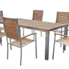 Sale Garten-Essgruppe, natur, Edelstahl/Teak, Esstisch 200 x 90 cm, 6 Stapelstühle, FSC®-zertifiziertes Produkt Garten-Essgruppen|Edelstahl-Gartenmöbel