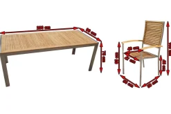 Sale Garten-Essgruppe, natur, Edelstahl/Teak, Esstisch 200 x 90 cm, 6 Stapelstühle, FSC®-zertifiziertes Produkt Garten-Essgruppen|Edelstahl-Gartenmöbel