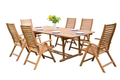 Discount Garten-Essgruppe, natur, Akazie, Ausziehtisch 180/240 x 100 cm, 6 Klappstühle, klappbar, FSC®-zertifiziertes Produkt Garten-Essgruppen|Akazien-Gartenmöbel
