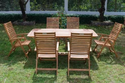 Discount Garten-Essgruppe, natur, Akazie, Ausziehtisch 180/240 x 100 cm, 6 Klappstühle, klappbar, FSC®-zertifiziertes Produkt Garten-Essgruppen|Akazien-Gartenmöbel