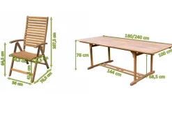 Discount Garten-Essgruppe, natur, Akazie, Ausziehtisch 180/240 x 100 cm, 6 Klappstühle, klappbar, FSC®-zertifiziertes Produkt Garten-Essgruppen|Akazien-Gartenmöbel