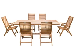 Discount Garten-Essgruppe, natur, Akazie, Ausziehtisch 180/240 x 100 cm, 6 Klappstühle, klappbar, FSC®-zertifiziertes Produkt Garten-Essgruppen|Akazien-Gartenmöbel