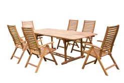 Discount Garten-Essgruppe, natur, Akazie, Ausziehtisch 180/240 x 100 cm, 6 Klappstühle, klappbar, FSC®-zertifiziertes Produkt Garten-Essgruppen|Akazien-Gartenmöbel
