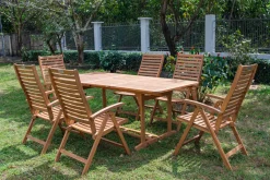 Discount Garten-Essgruppe, natur, Akazie, Ausziehtisch 180/240 x 100 cm, 6 Klappstühle, klappbar, FSC®-zertifiziertes Produkt Garten-Essgruppen|Akazien-Gartenmöbel