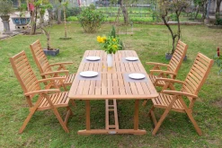 Online Garten-Essgruppe, natur, Akazie, Ausziehtisch 150/200 x 90 cm, 4 Klappstühle, klappbar, FSC®-zertifiziertes Produkt Garten-Essgruppen|Akazien-Gartenmöbel