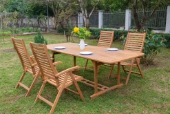 Online Garten-Essgruppe, natur, Akazie, Ausziehtisch 150/200 x 90 cm, 4 Klappstühle, klappbar, FSC®-zertifiziertes Produkt Garten-Essgruppen|Akazien-Gartenmöbel