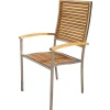 Sale Garten-Essgruppe, natur, Edelstahl/Teak, Esstisch 180x90cm, 6 Hochlehner, FSC®-zertifiziertes Produkt Garten-Essgruppen|Edelstahl-Gartenmöbel